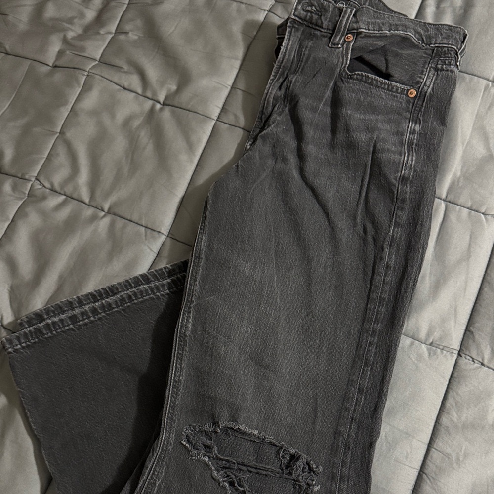 American Eagle Outfitters Dark Gray Distressed Flare Jeans